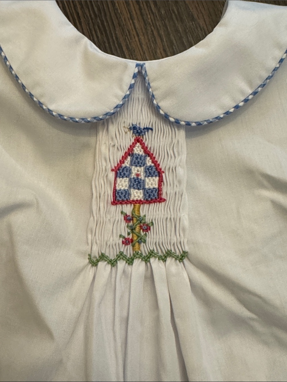 Embroidered white Sleeveless Top with Blue Gingham Bloomers - Picture 3 of 7